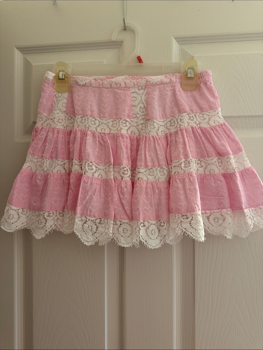 Theme Pink Lace Tiered Mini Skirt
